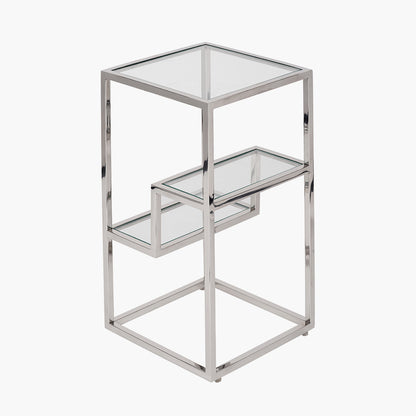 Aleandra Clear Glass and Silver Metal Side Table