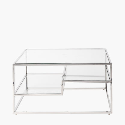 Aleandra Clear Glass and Silver Metal Coffee Table