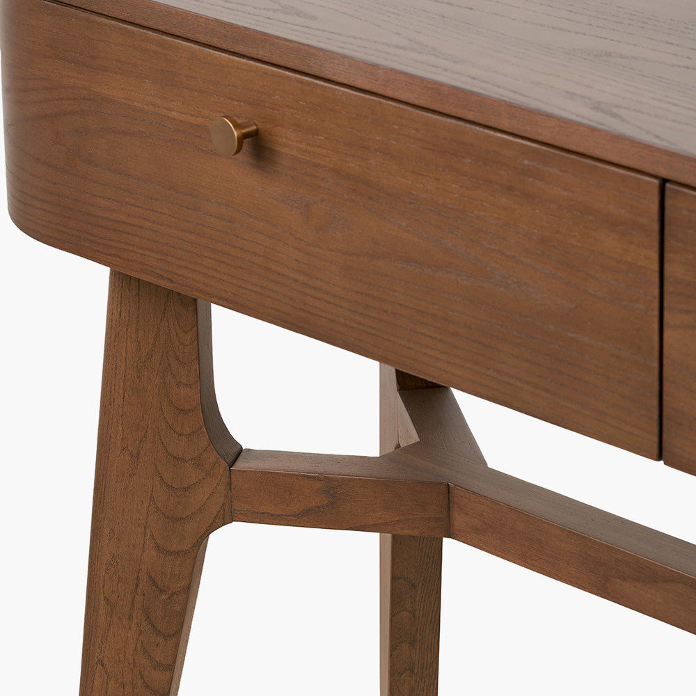 Elias Dark Ash Wood Retro 2 Drawer Console Table
