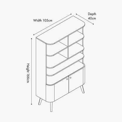 Elias Dark Ash Wood Retro 2 Door, 6 Niche Shelf Unit