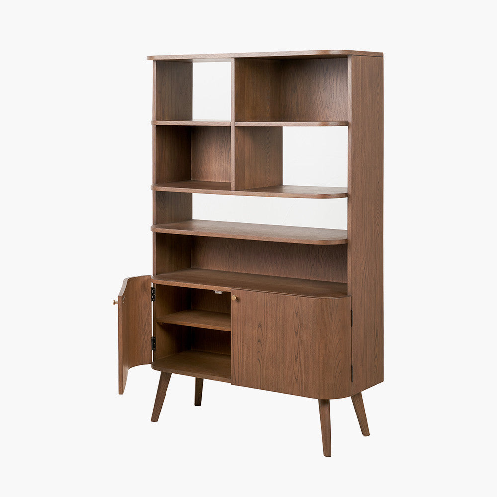 Elias Dark Ash Wood Retro 2 Door, 6 Niche Shelf Unit