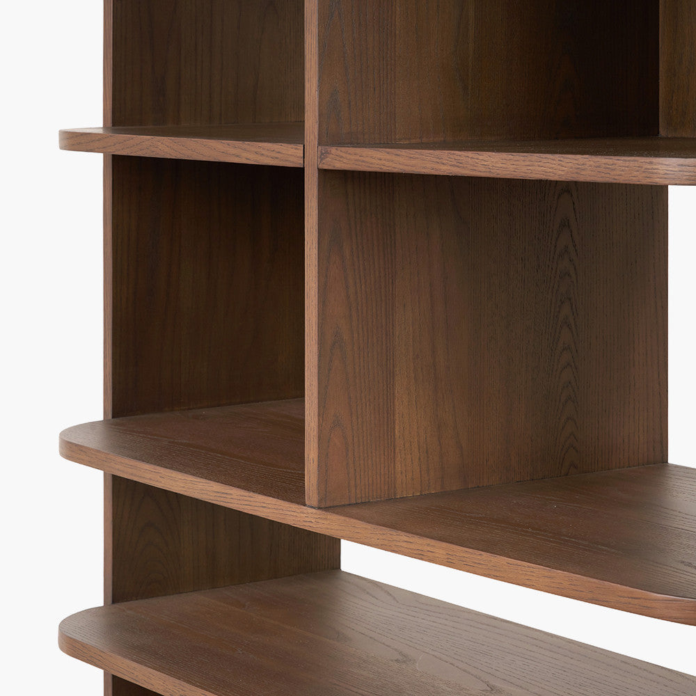 Elias Dark Ash Wood Retro 2 Door, 6 Niche Shelf Unit