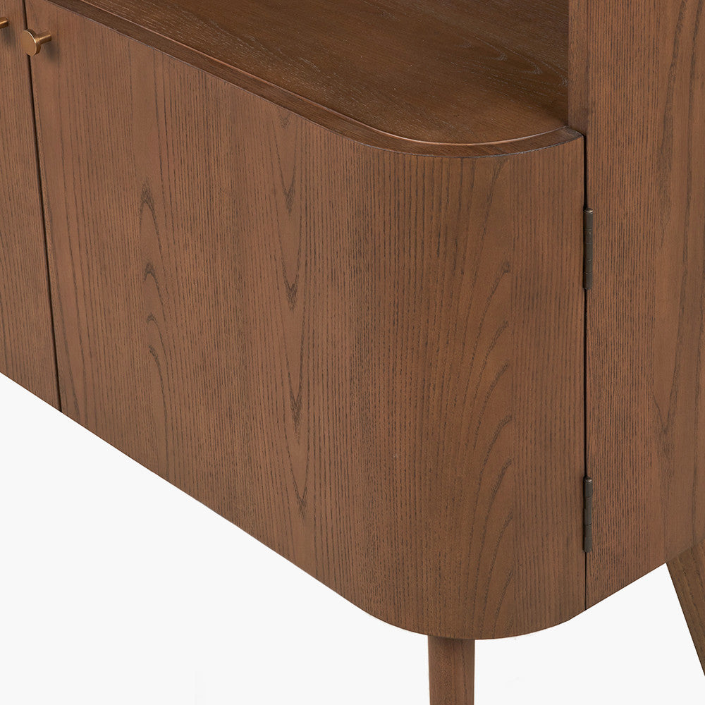 Elias Dark Ash Wood Retro 2 Door, 6 Niche Shelf Unit