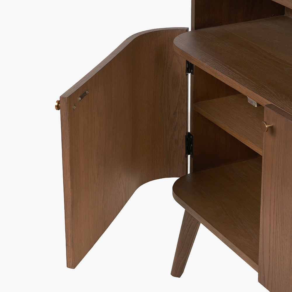 Elias Dark Ash Wood Retro 2 Door, 6 Niche Shelf Unit