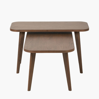 Close up of dark ash wood grain on nesting coffee tables