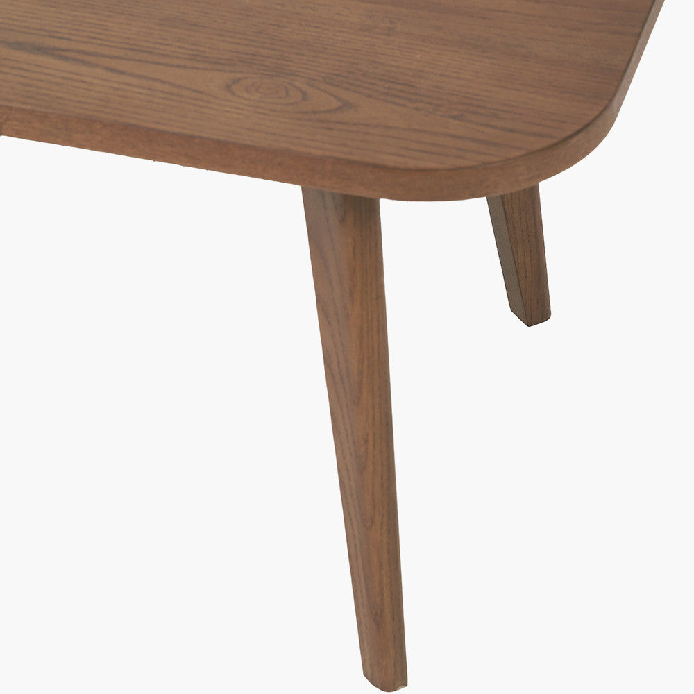 Close up of retro dark rash wood grain on nesting coffee tables