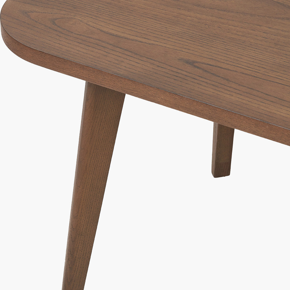 Close up of retro dark rash wood grain on nesting coffee tables