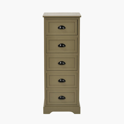 Croft Olive Pine Wood 5 Drawer Unit
