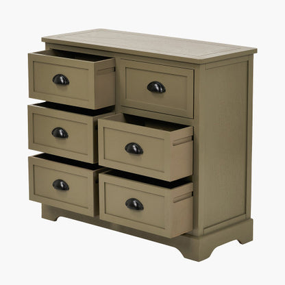 Croft Olive Pine Wood 6 Drawer Unit