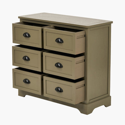 Croft Olive Pine Wood 6 Drawer Unit
