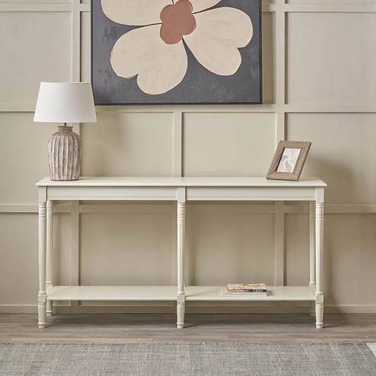 Heritage Elizabeth White Pine Wood Large Console Table