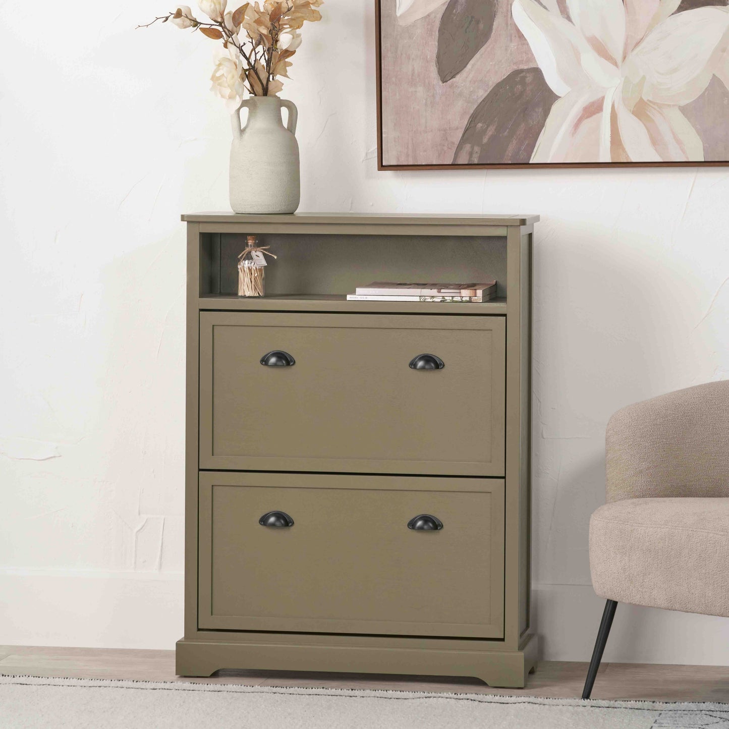 Croft Olive Pine Wood Shoe Storage Unit