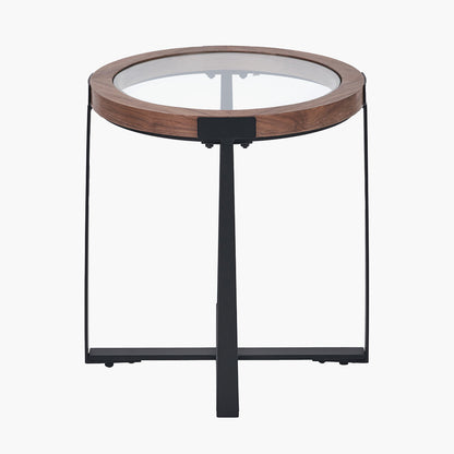 Vermont Clear Glass & Light Walnut Wood Veneer Side Table