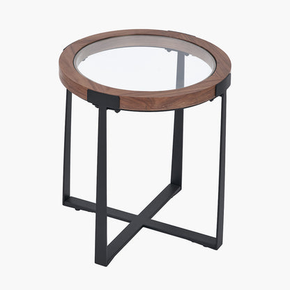 Vermont Clear Glass & Light Walnut Wood Veneer Side Table
