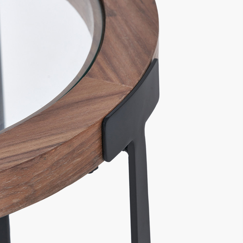 Vermont Clear Glass & Light Walnut Wood Veneer Side Table