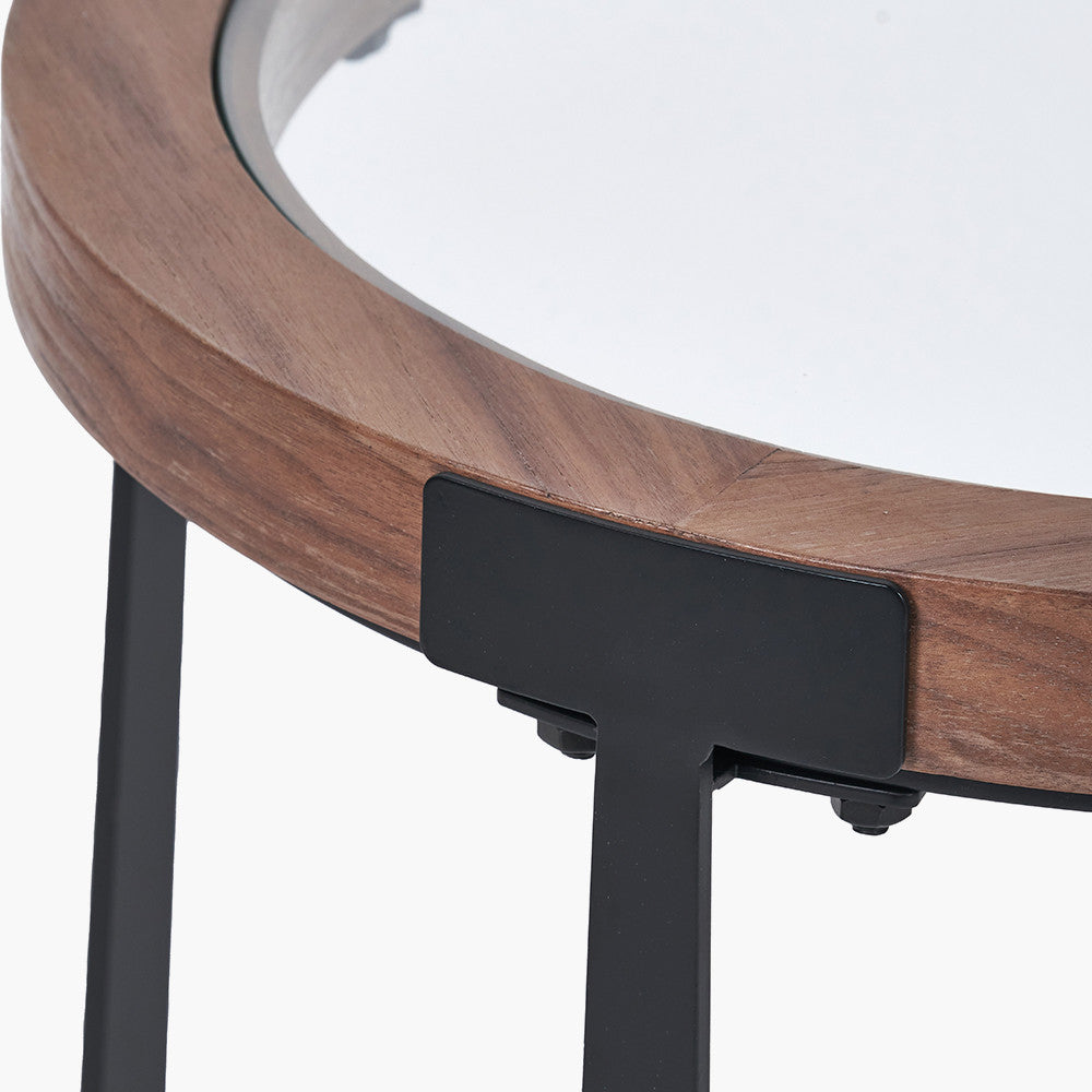Vermont Clear Glass & Light Walnut Wood Veneer Side Table