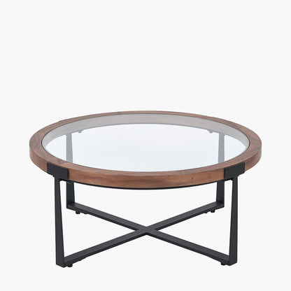 Vermont Clear Glass & Light Walnut Wood Veneer Coffee Table