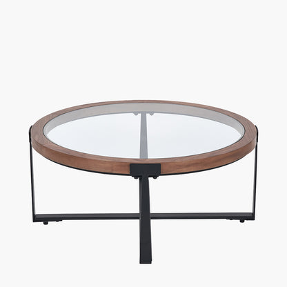 Vermont Clear Glass & Light Walnut Wood Veneer Coffee Table