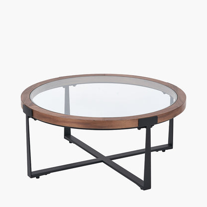 Vermont Clear Glass & Light Walnut Wood Veneer Coffee Table