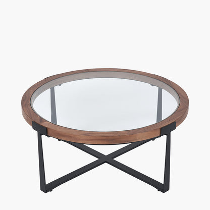 Vermont Clear Glass & Light Walnut Wood Veneer Coffee Table