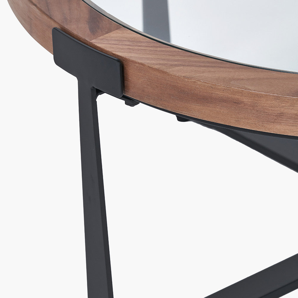Vermont Clear Glass & Light Walnut Wood Veneer Coffee Table