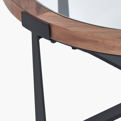 Vermont Clear Glass & Light Walnut Wood Veneer Coffee Table