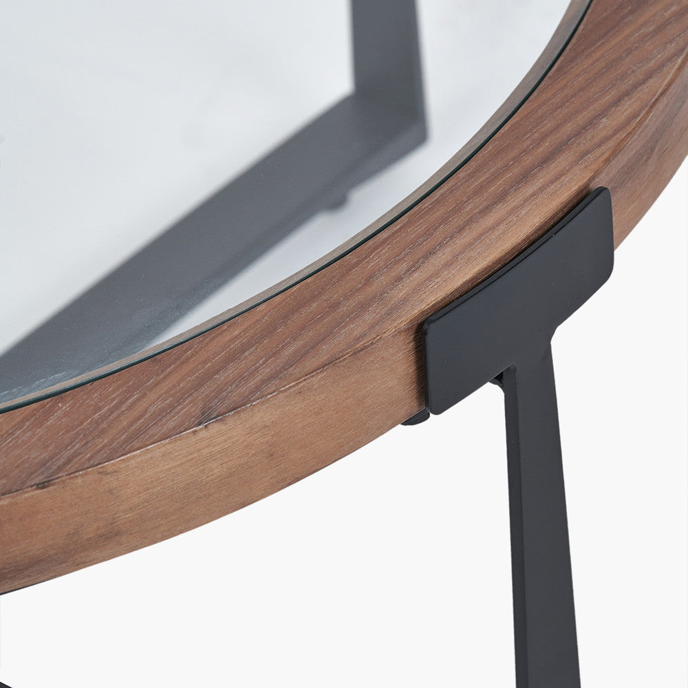 Vermont Clear Glass & Light Walnut Wood Veneer Coffee Table