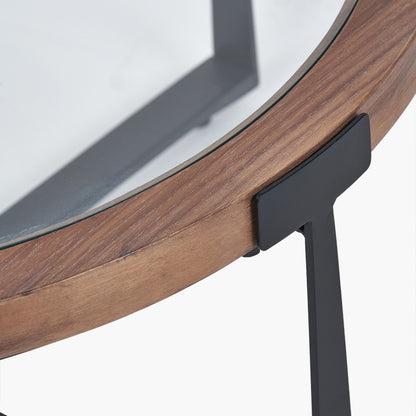Vermont Clear Glass & Light Walnut Wood Veneer Coffee Table