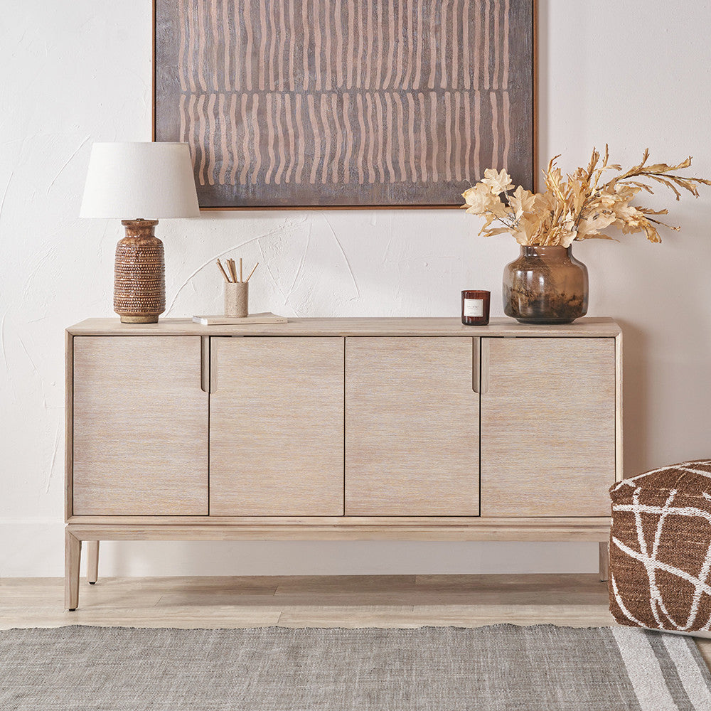 Gio White Sand Acacia Wood 4 Door Sideboard