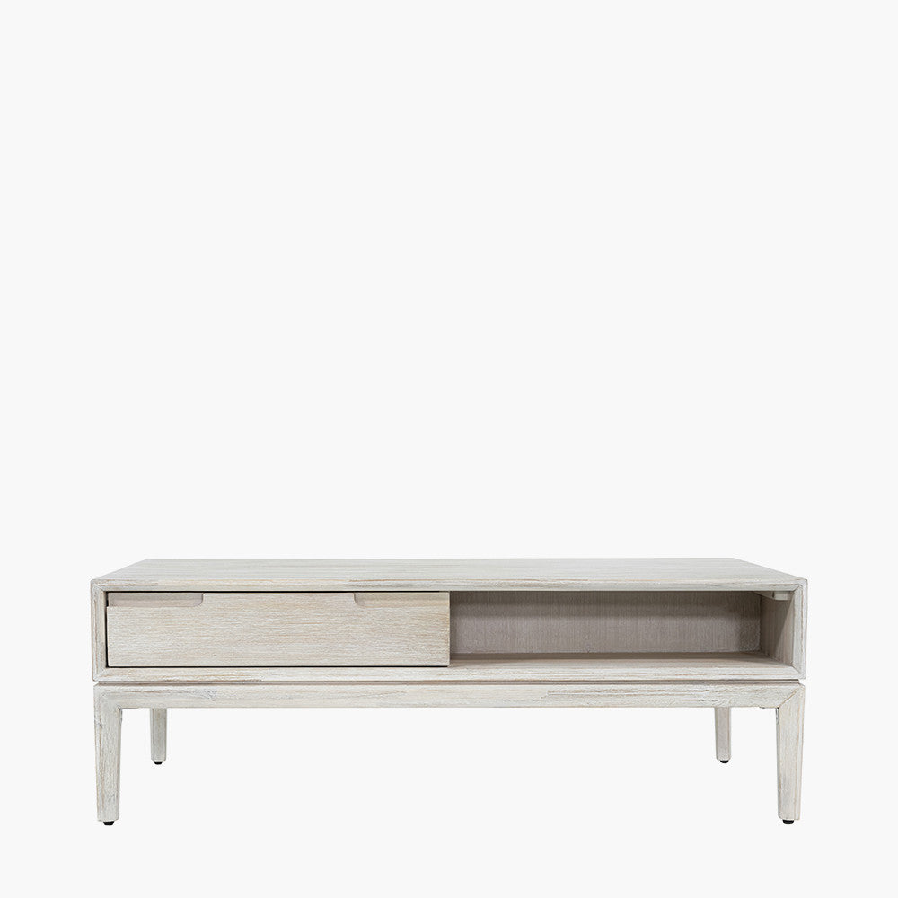 Gio White Sand Acacia Wood 2 Drawer Coffee Table
