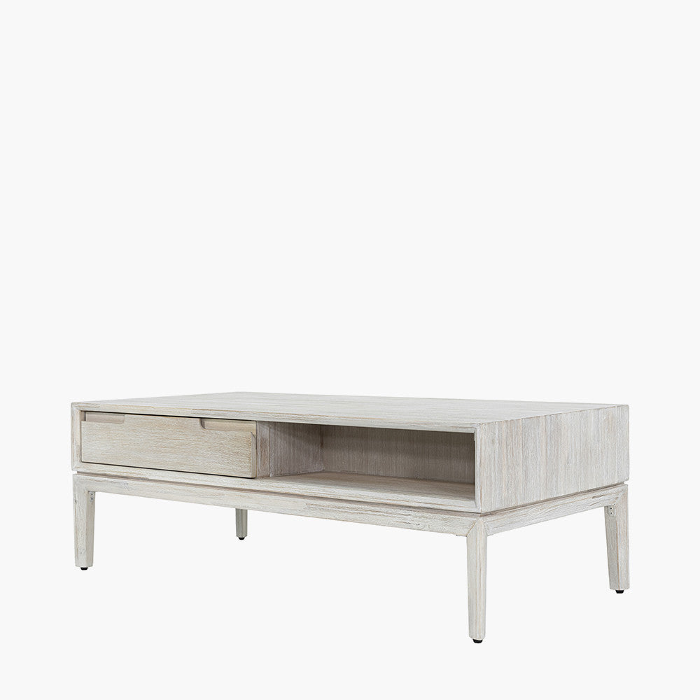 Gio White Sand Acacia Wood 2 Drawer Coffee Table