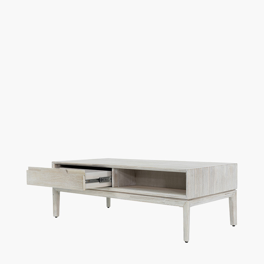 Gio White Sand Acacia Wood 2 Drawer Coffee Table