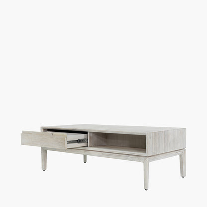 Gio White Sand Acacia Wood 2 Drawer Coffee Table