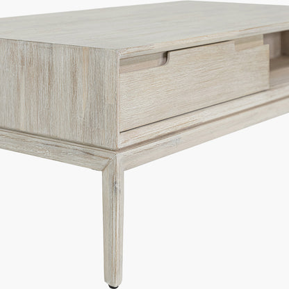 Gio White Sand Acacia Wood 2 Drawer Coffee Table