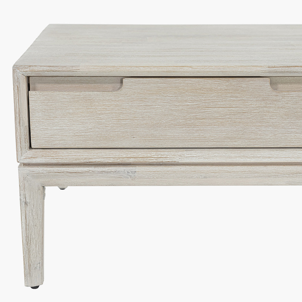 Gio White Sand Acacia Wood 2 Drawer Coffee Table