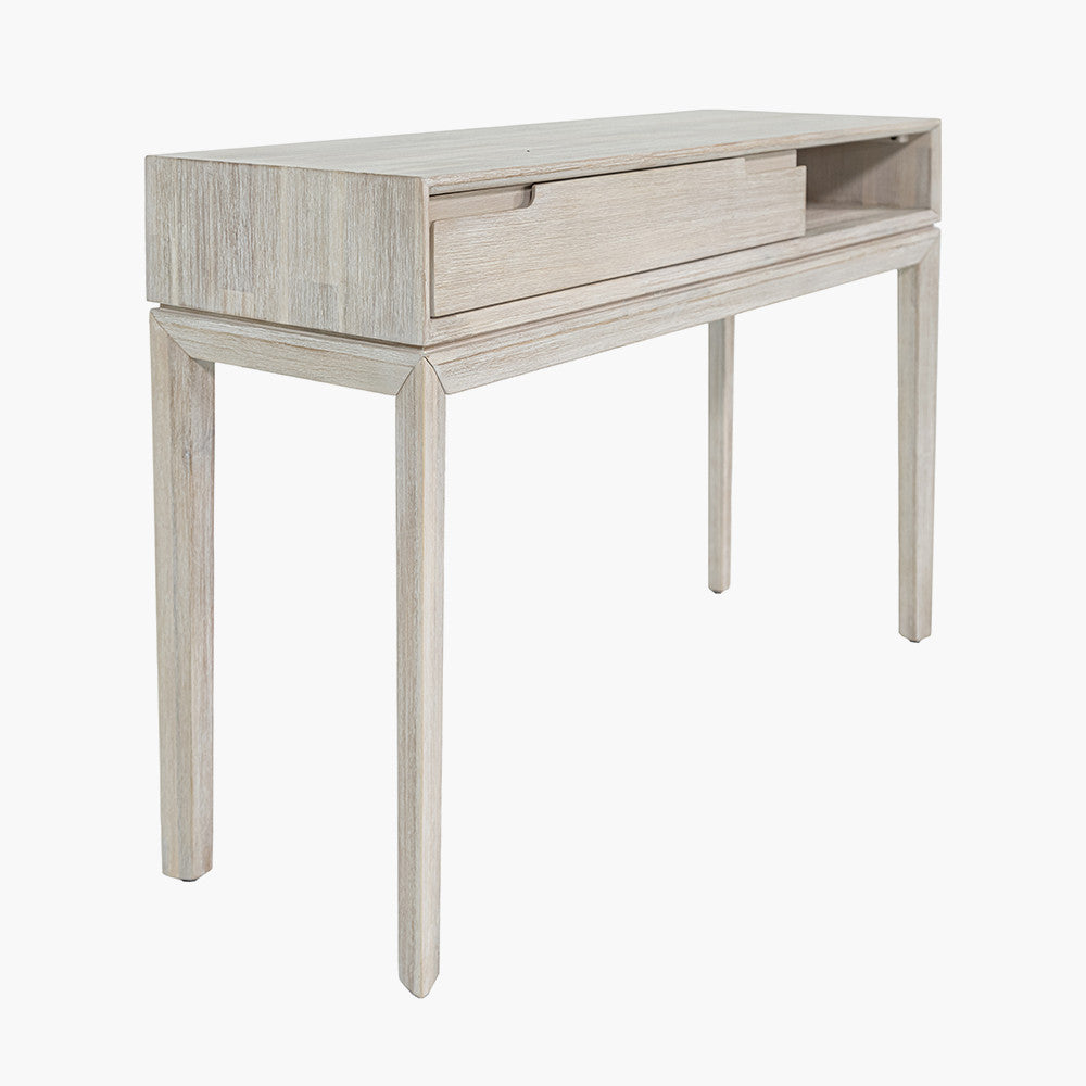 Gio White Sand Acacia Wood 1 Drawer Console Table