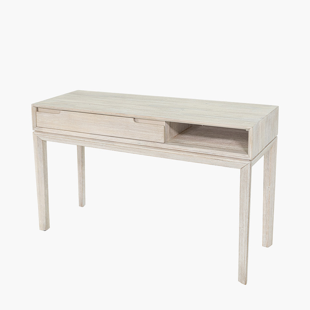Gio White Sand Acacia Wood 1 Drawer Console Table
