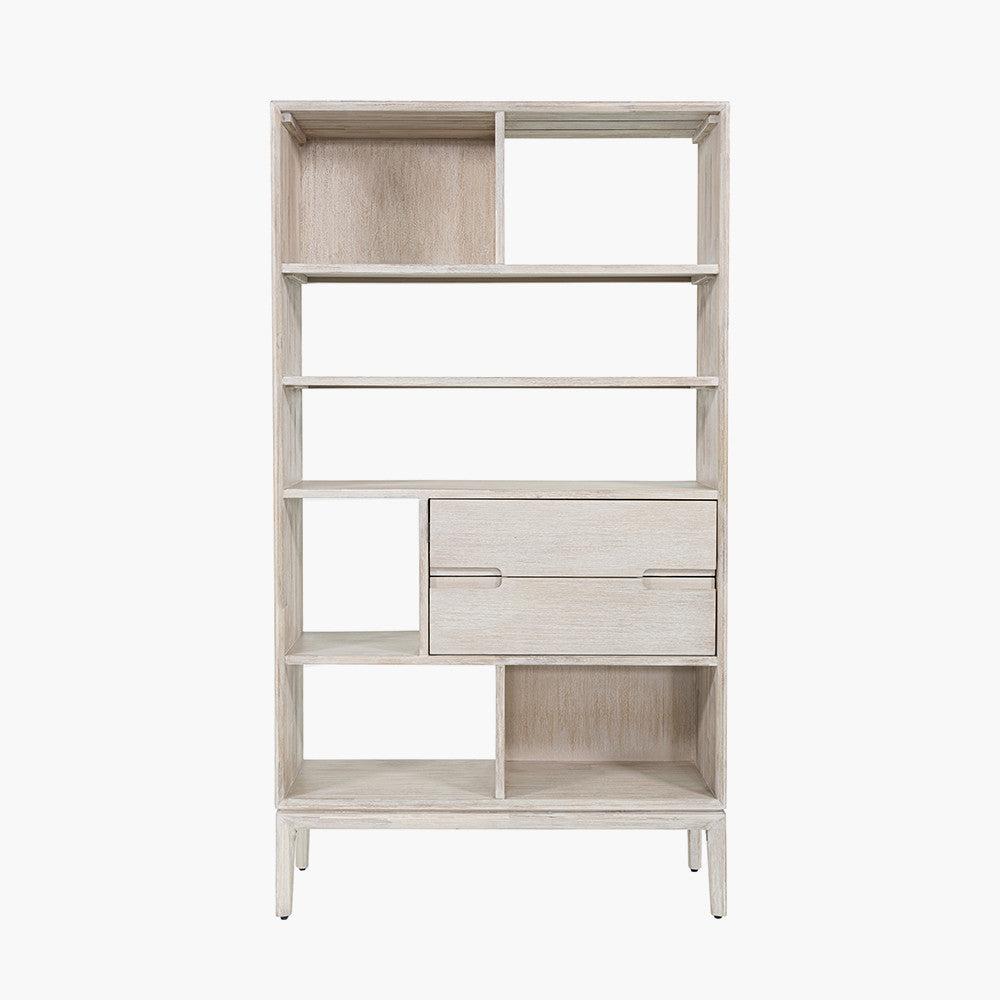 Gio White Sand Acacia Wood 2 Drawer 7 Niche Shelf Unit