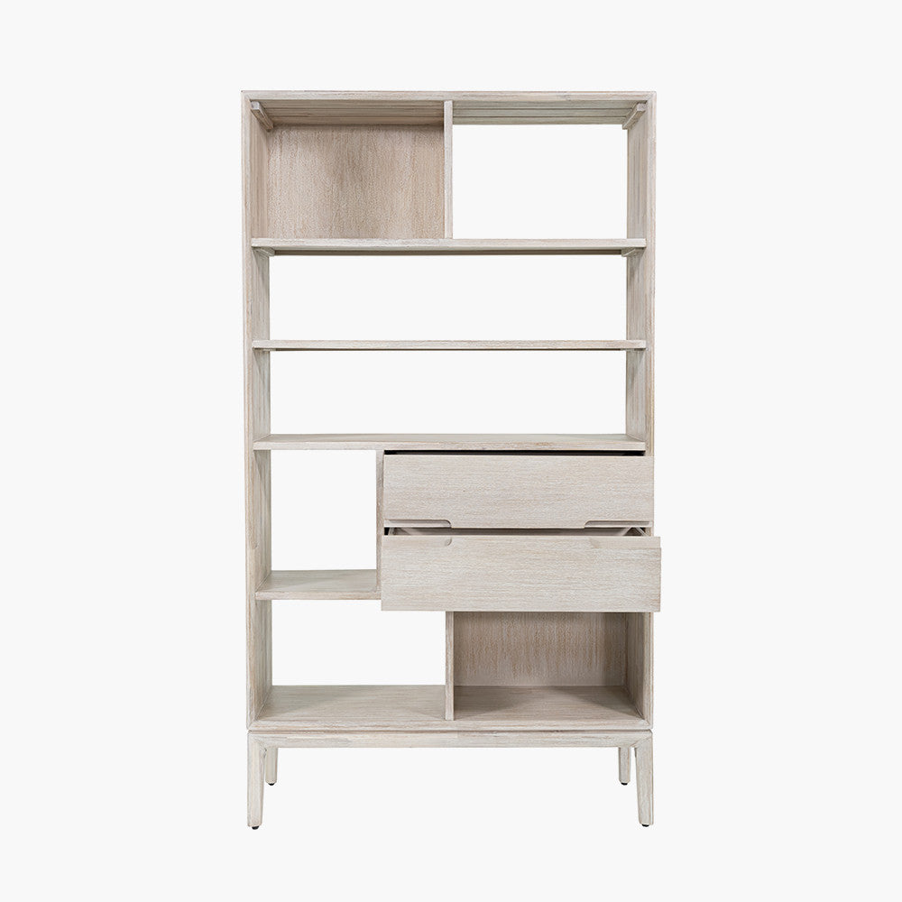 Gio White Sand Acacia Wood 2 Drawer 7 Niche Shelf Unit