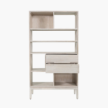 Gio White Sand Acacia Wood 2 Drawer 7 Niche Shelf Unit