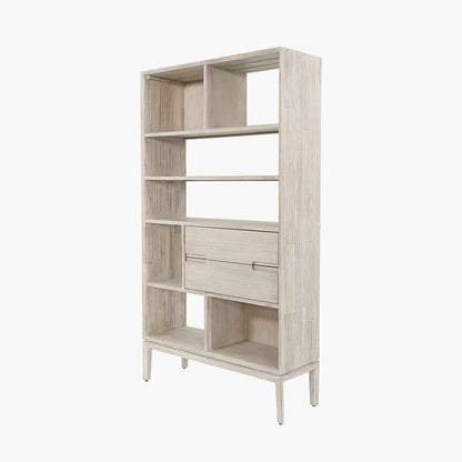 Gio White Sand Acacia Wood 2 Drawer 7 Niche Shelf Unit