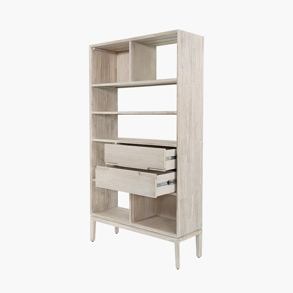 Gio White Sand Acacia Wood 2 Drawer 7 Niche Shelf Unit
