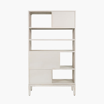 Gio White Sand Acacia Wood 2 Drawer 7 Niche Shelf Unit