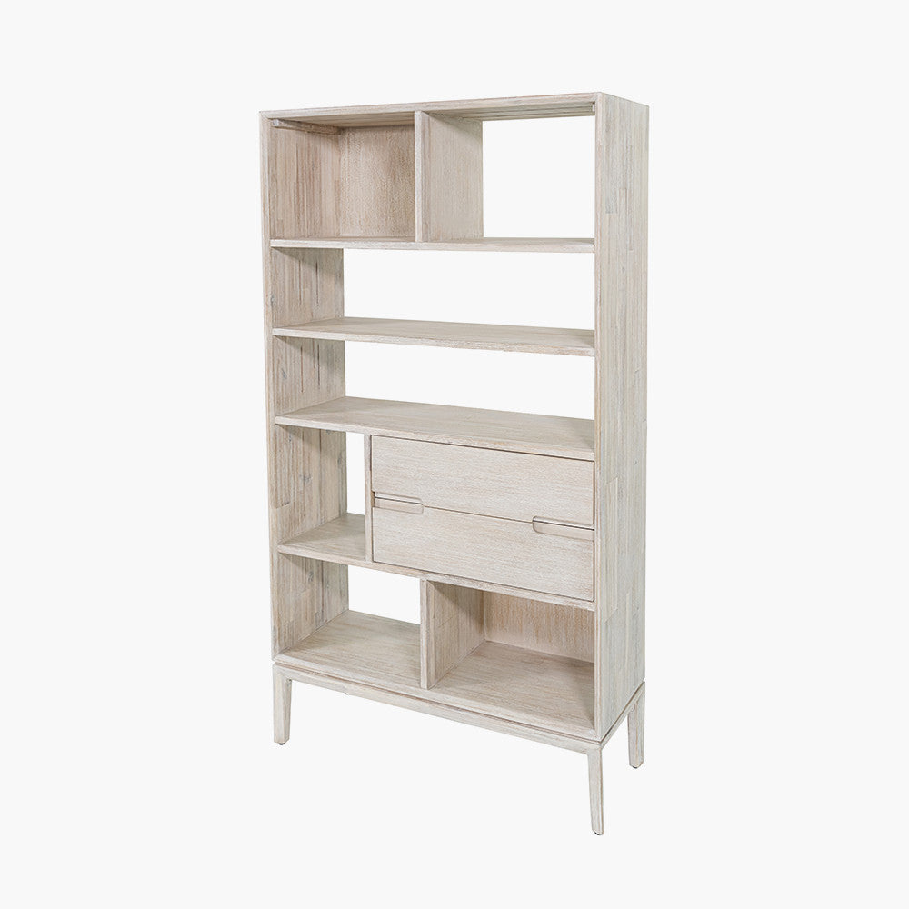 Gio White Sand Acacia Wood 2 Drawer 7 Niche Shelf Unit