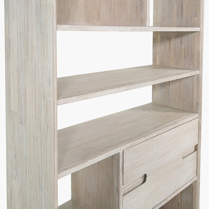 Gio White Sand Acacia Wood 2 Drawer 7 Niche Shelf Unit