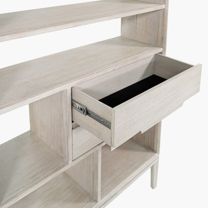 Gio White Sand Acacia Wood 2 Drawer 7 Niche Shelf Unit