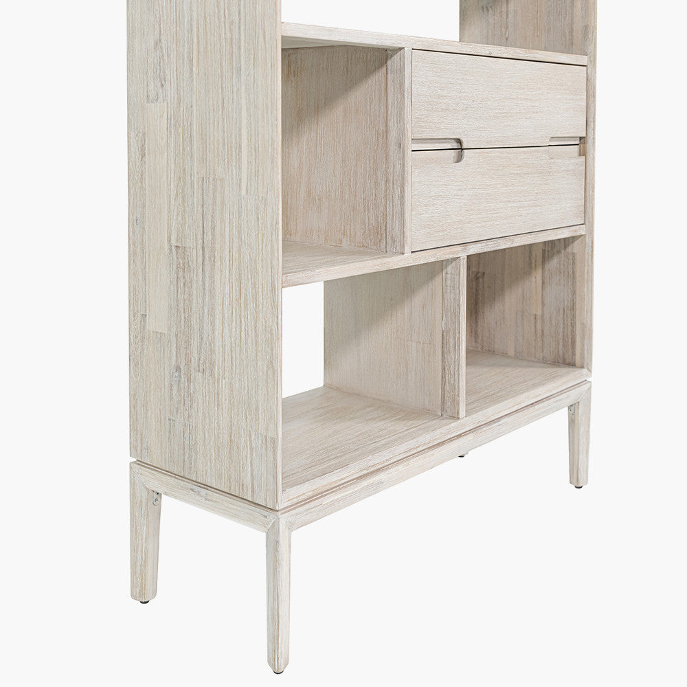 Gio White Sand Acacia Wood 2 Drawer 7 Niche Shelf Unit