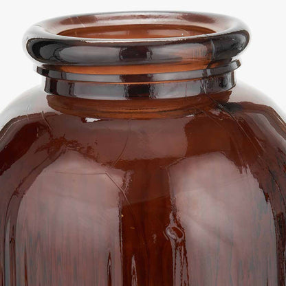 Pecan Brown Recycled Glass Ribbed Tall Vase – Sustainable Statement Vase