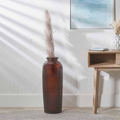 Pecan Brown Recycled Glass Ribbed Tall Vase – Sustainable Statement Vase
