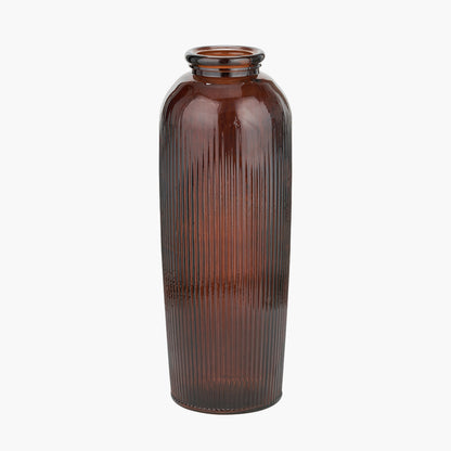 Pecan Brown Recycled Glass Ribbed Tall Vase – Sustainable Statement Vase